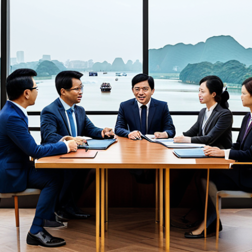 Home 27 **
"A diverse group of professionals in business attire meeting in a modern Hanoi office overlooking Hoan Kiem Lake, discussing a partnership agreement, fully clothed, appropriate content, safe for work, perfect anatomy, natural proportions, professional, family-friendly."
**