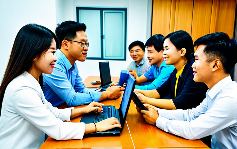 Localized Marketing Success**
"A group of diverse Vietnamese professionals collaborating on a digital marketing campaign in a modern Ho Chi Minh City office, focusing on Vietnamese cultural elements, fully clothed, appropriate attire, safe for work, perfect anatomy, correct proportions, professional photograph, vibrant colors, family-friendly."
**