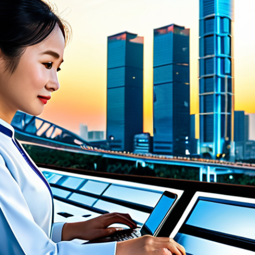 Home 15 Global Bridge Connecting Businesses with AI**
A bustling Vietnamese business district at sunset, with modern office buildings in the background. In the foreground, stylized glowing lines representing data flow connect people in traditional Ao Dai and modern business attire with AI interfaces on laptops and tablets. Global Bridge logo subtly integrated. Emphasis on connectivity and modernization. Safe for work, appropriate content, fully clothed, professional. Perfect anatomy, correct proportions, natural pose, professional photography, high quality.
**