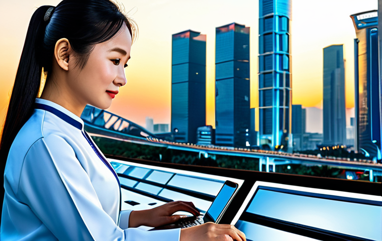 Global Bridge Connecting Businesses with AI**
A bustling Vietnamese business district at sunset, with modern office buildings in the background. In the foreground, stylized glowing lines representing data flow connect people in traditional Ao Dai and modern business attire with AI interfaces on laptops and tablets. Global Bridge logo subtly integrated. Emphasis on connectivity and modernization. Safe for work, appropriate content, fully clothed, professional. Perfect anatomy, correct proportions, natural pose, professional photography, high quality.
**